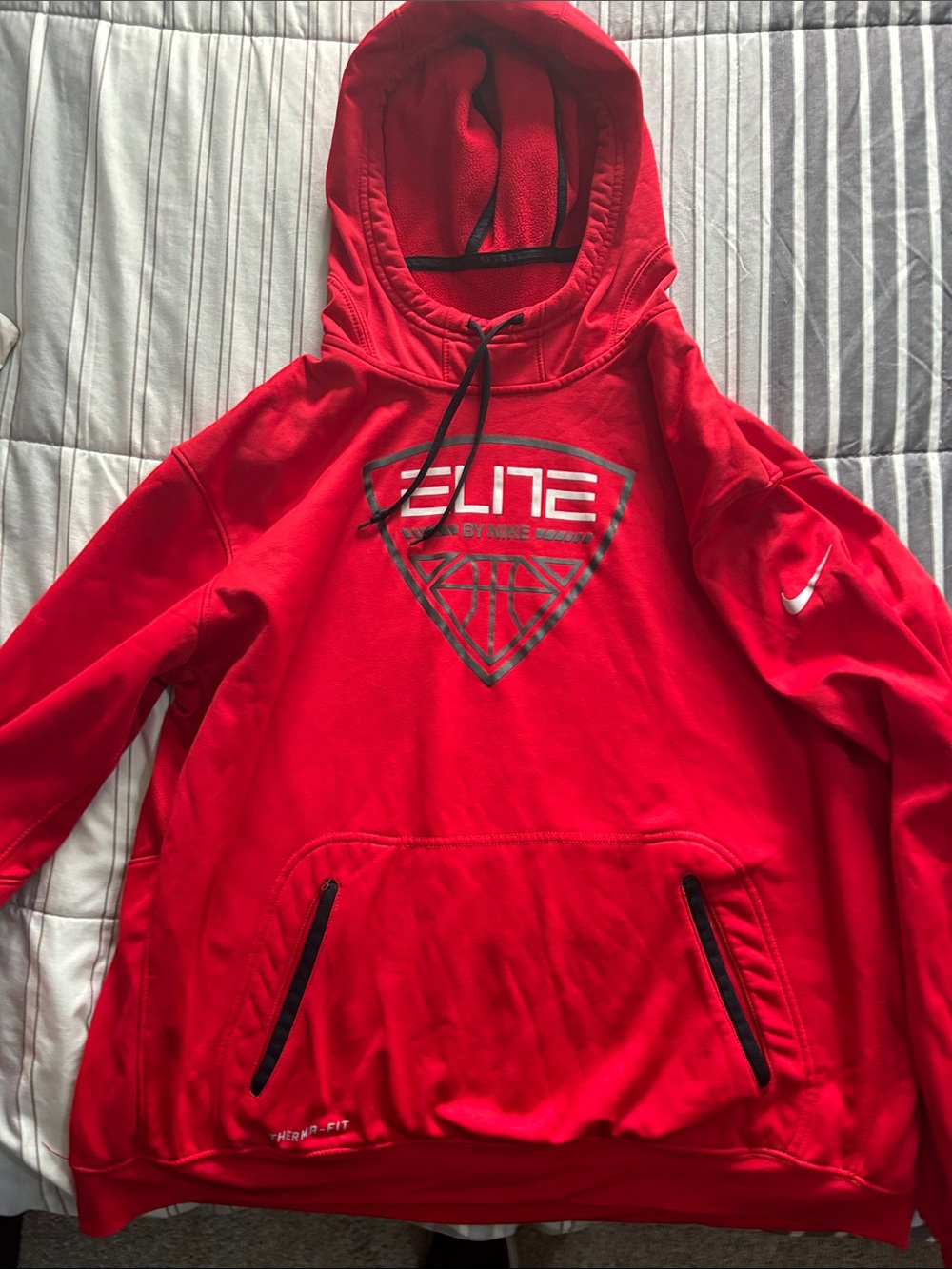 Nike Red Elite Pullover Hoodie with Black Accents